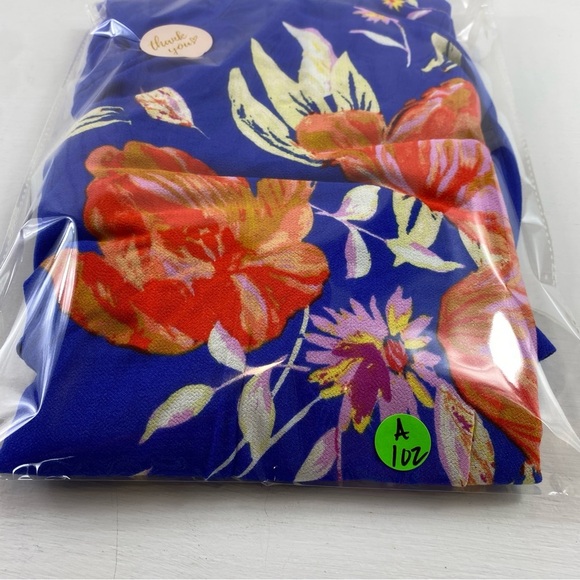 Free People Sz M Jemma Vibrant Blue Floral Open Back Tie Neck Mini Dress - Picture 14 of 14